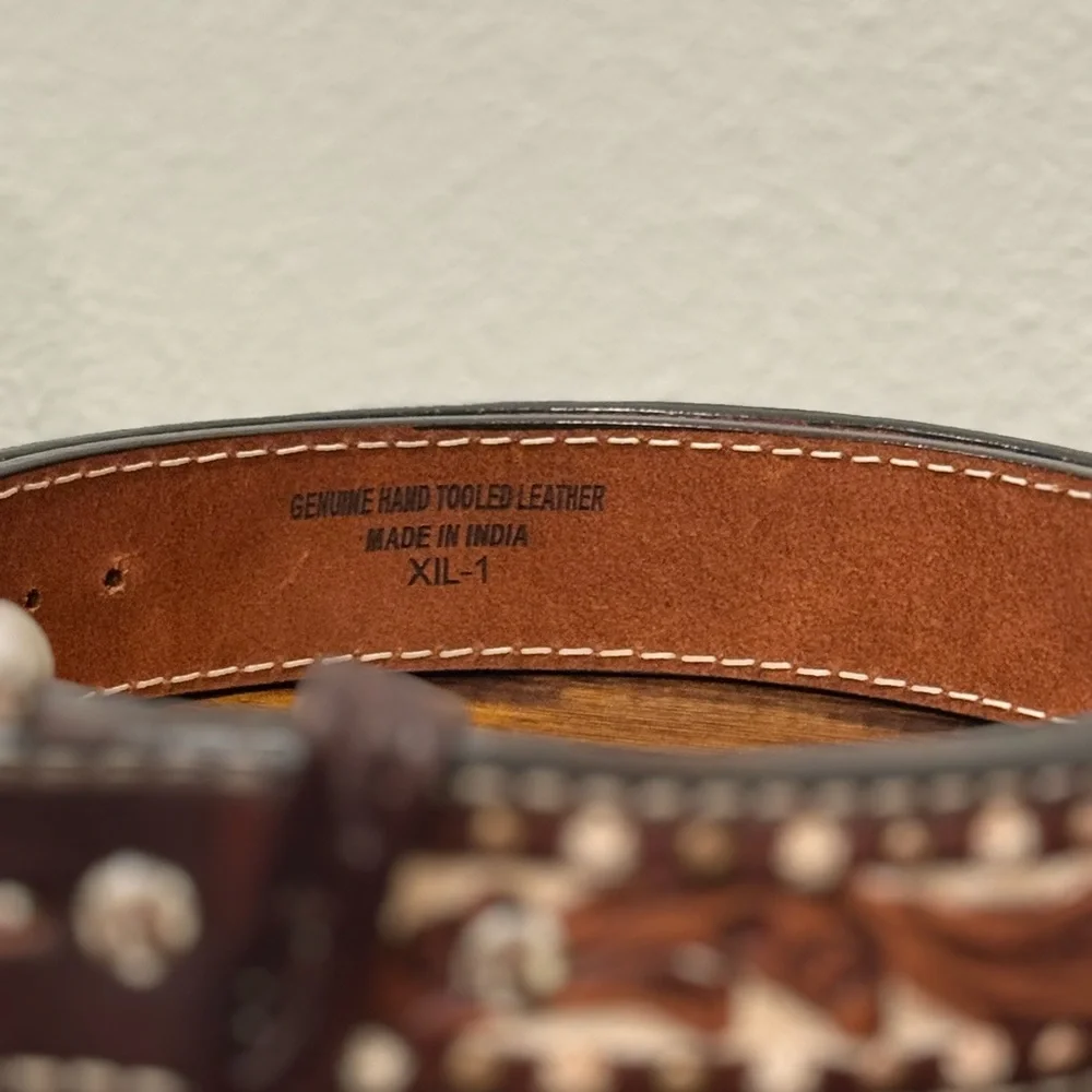 Twisted X Western Leather Belt Tooled Floral Studded Brown XL